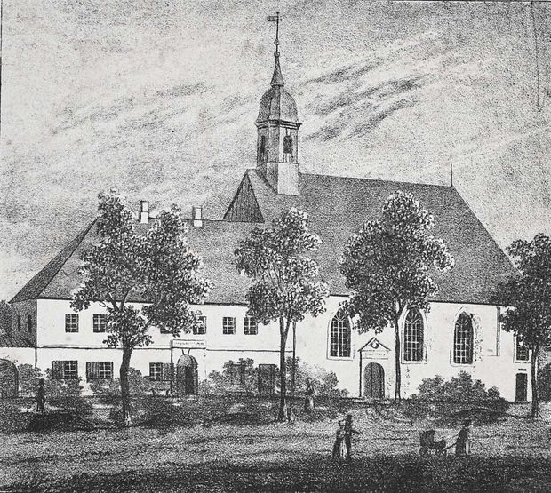 Lithographie der Taucherkirche um 1850