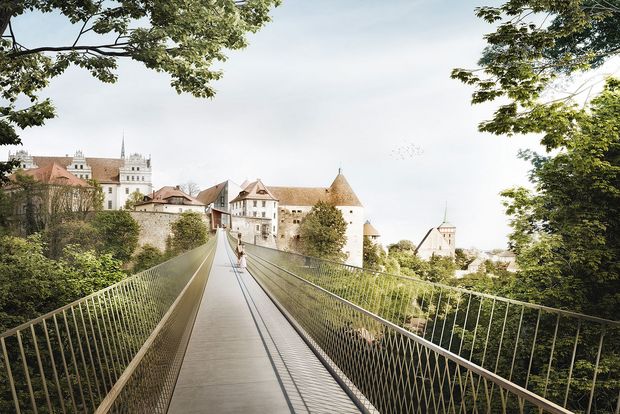 Visualisierung einer Spannbandbrücke über die Spree