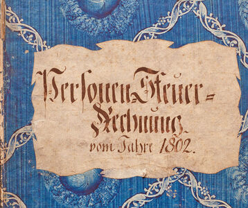 Einband des Personensteuerbuches Altes blaues Buch
