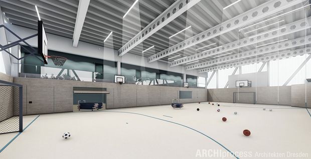 Visualisierung Innenansicht der neuen Turnhalle der Dr. S.-Allende-Oberschule
