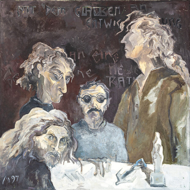 Falk Nützsche, Freie Gruppe Oberlausitz im Jahre 2006, 1997, Öl auf Hartfaser Foto © Holger Hinz.