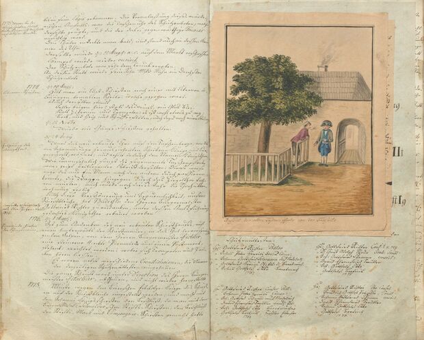 Blick in Chronik, unbekannter Autor, hier Ansicht der alten Taschenpforte Blick in Chronik, unbekannter Autor, hier Ansicht der alten Taschenpforte