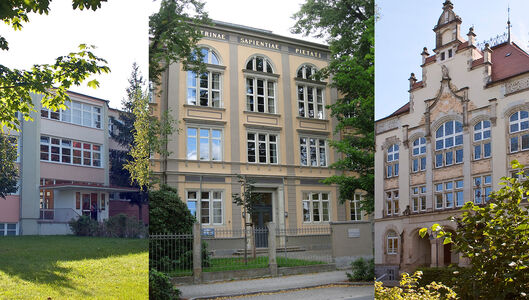 Bautzener Schulen v.l.: Außenansicht Dr.-Salvador-Allende-Oberschule, P.-Melanchthon-Gymnasium und Schiller-Gymnasium