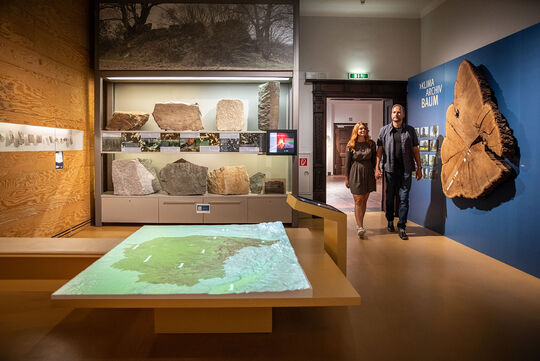 Gesteinssammlung Paar im Ausstellungsraum mit Gesteinen
