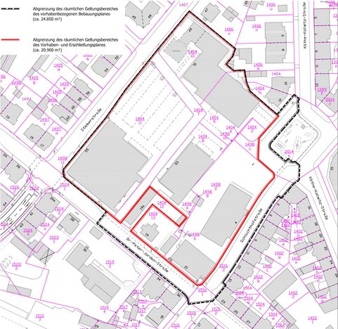 Abgrenzung der Geltungsbereiche des vorhabenbezogenen Bebauungsplanes und des Vorhaben- und Erschließungsplanes Abgrenzung der Geltungsbereiche des vorhabenbezogenen Bebauungsplanes und des Vorhaben- und Erschließungsplanes