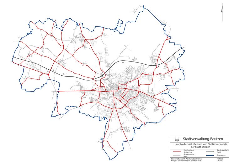 Hauptverkehrsstraßennetz der Stadt Bautzen Karte mit dem Hauptverkehrsstraßennetz der Stadt Bautzen