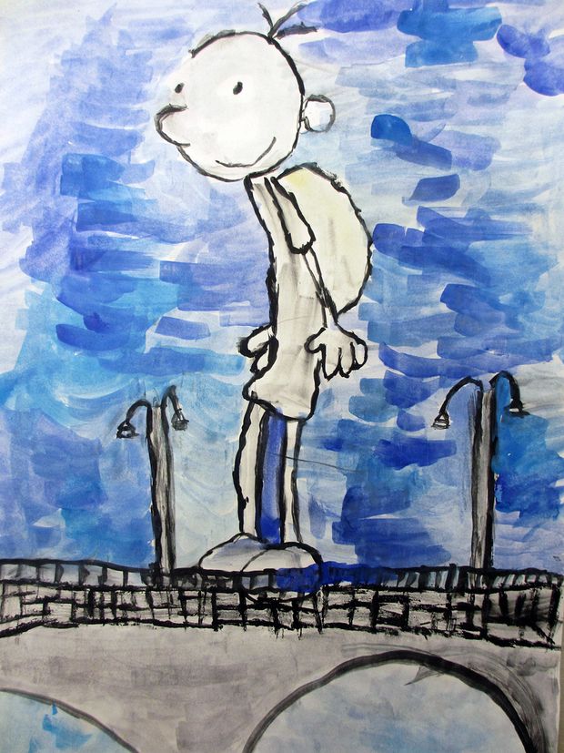 Zeichnung Junge auf Brücke