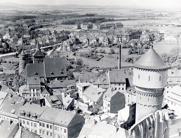 Blick vom Rathausturm in Richtung Westvorstadt Bautzen ca. 1930-35