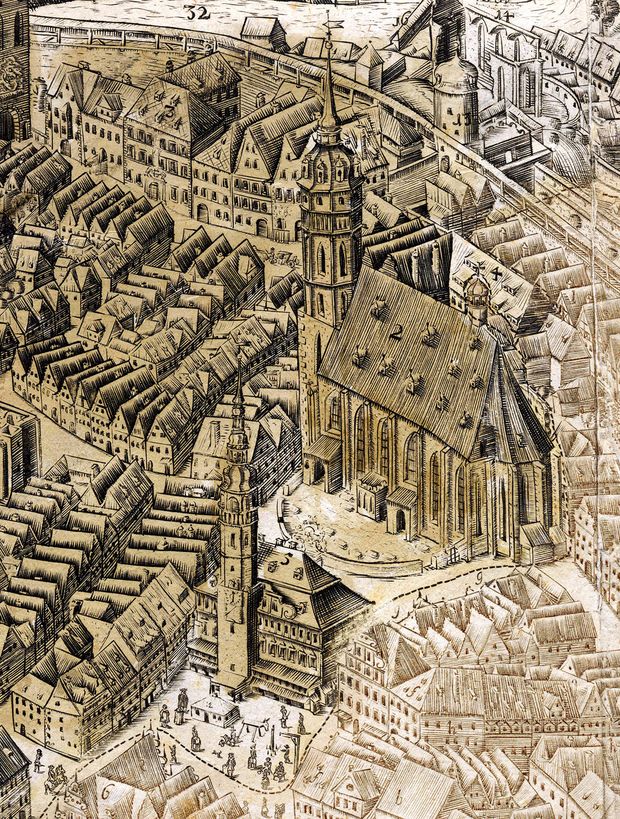 Schreiber Hauptmarkt um 1709 aus der Vogelschau